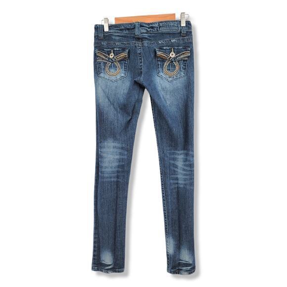 Ten25 Junior's Embroidered Button Pocket Slim Leg Jeans Size 5/6 - Picture 2 of 16